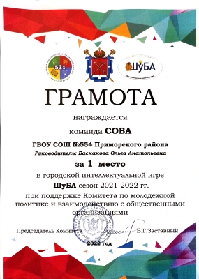 Поздравляем команду самых умных РДШат Приморского района!