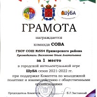 Поздравляем команду самых умных РДШат Приморского района!